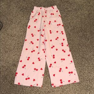 🖤GRAYSON THREADS LIGHT PINK CHERRY & HEART PRINT WIDE LEG SWEATPANTS SIZE S🖤